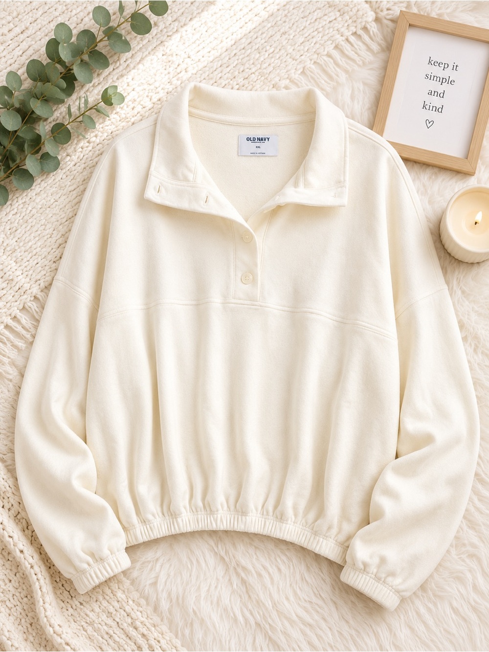Old Navy Ivory Quarter-Snap Pullover Sweatshirt - Picture 1 of 6